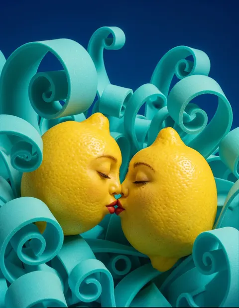 Surreal pop art kissing lemons