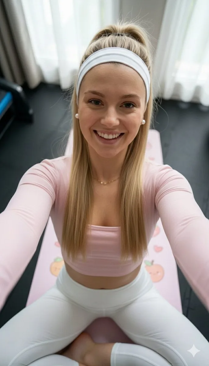 Overhead pink yoga selfie — Sonra