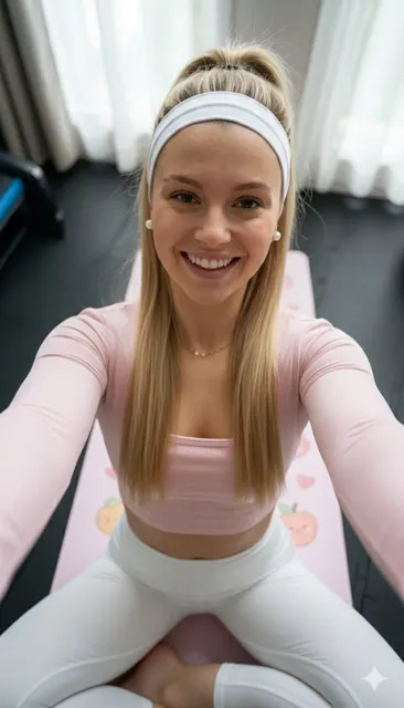 Overhead pink yoga selfie