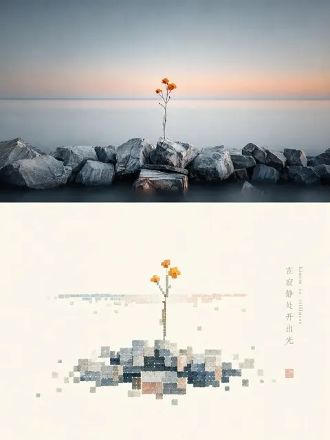 Shell textured pixel art minimalist poster design