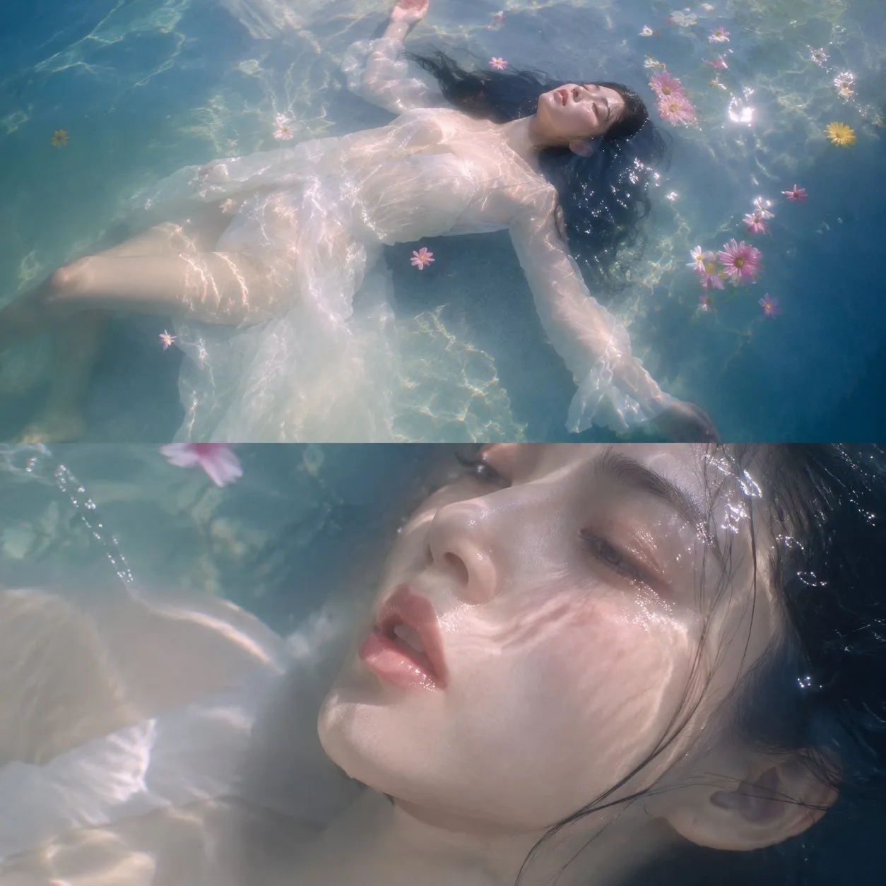 Dreamy water refraction split portrait photography — Sonra