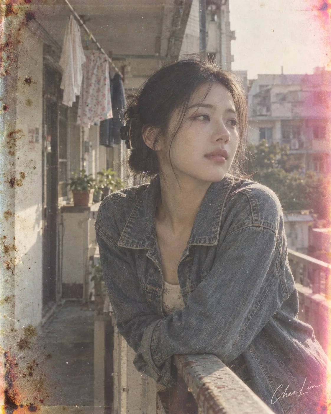 Expired film photography korean woman balcony — Sonra