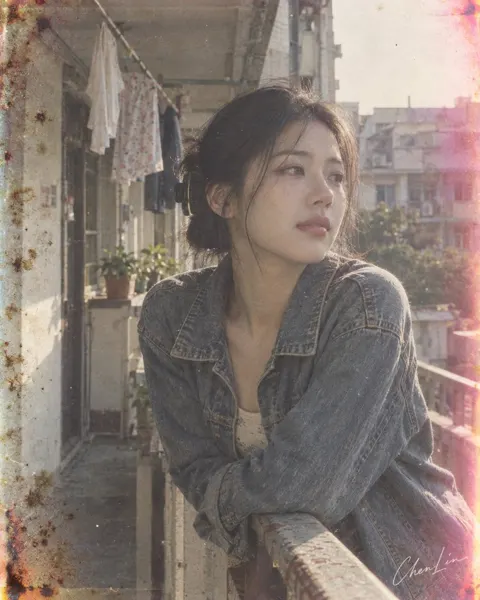 Expired film photography korean woman balcony