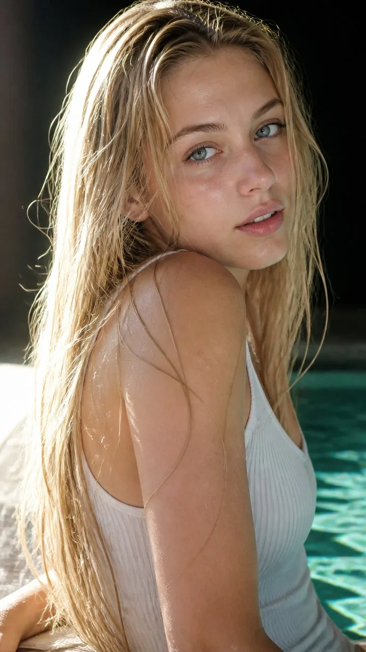 Sunset poolside wet look portrait — Sonra