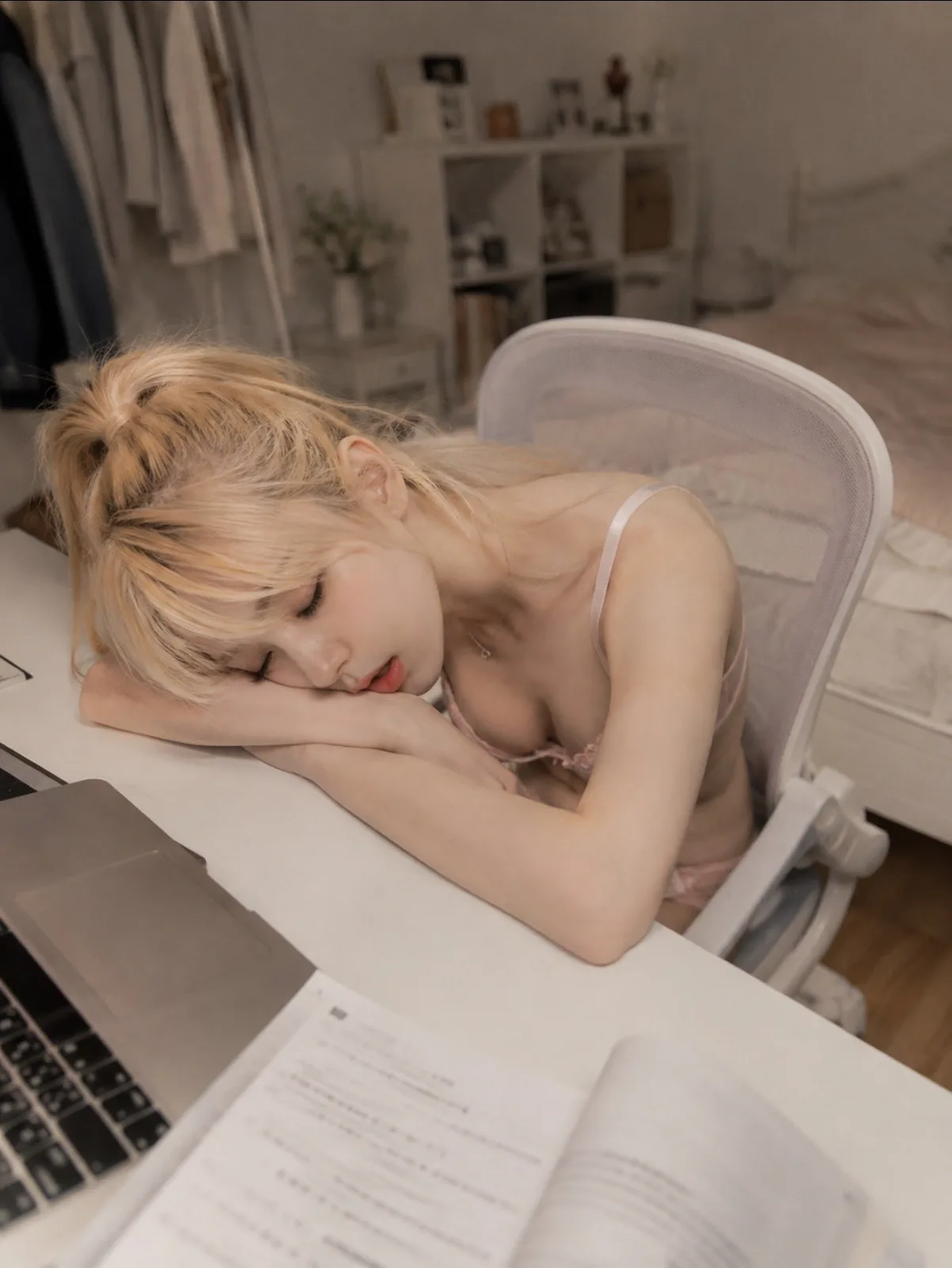 Peach john style tired woman in room — After