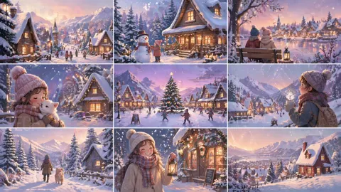 Cozy winter village art