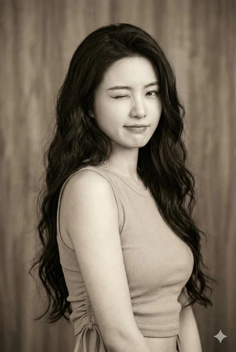 Playful winking vintage girl — After