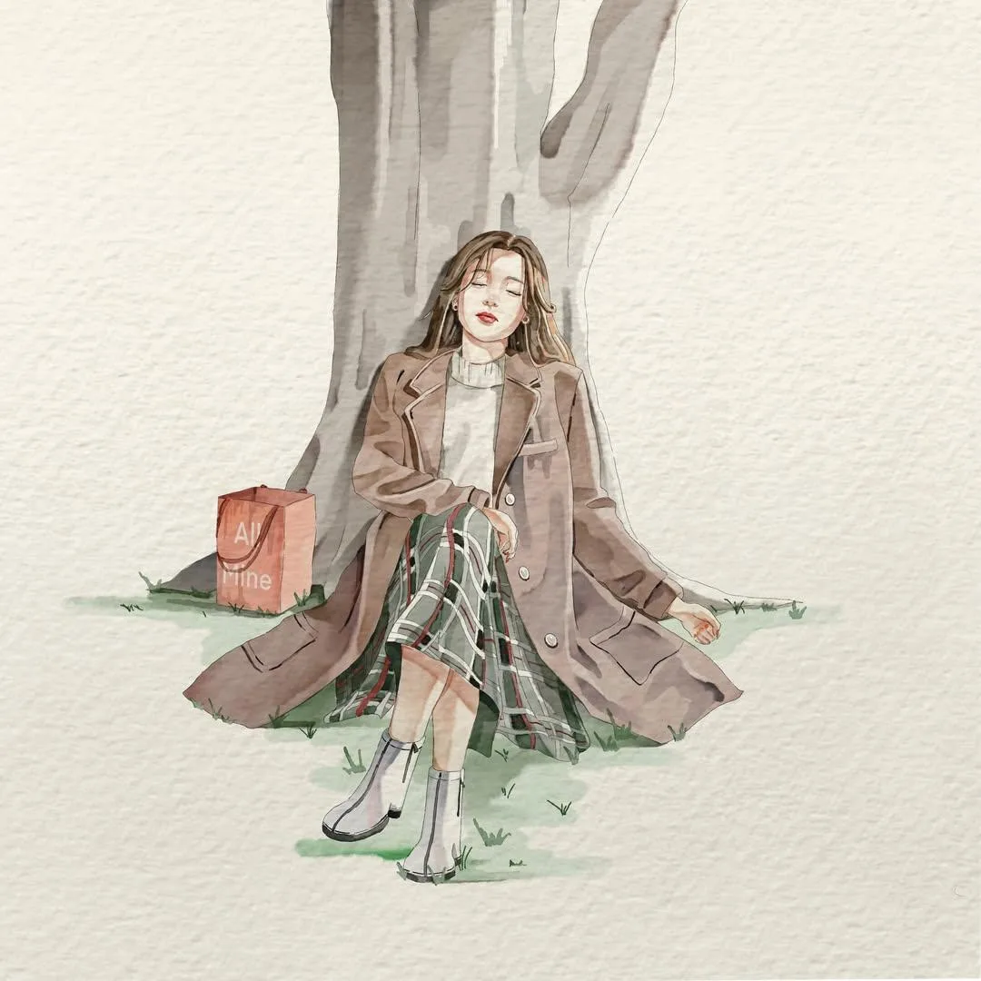 Minimalist watercolor anime woman illustration — After
