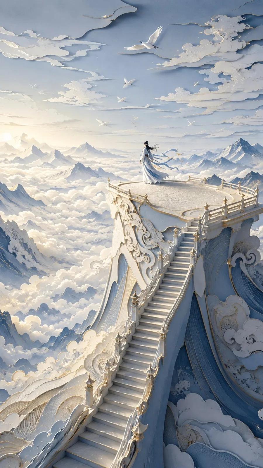 Modern oriental epic 3d papercut dreamscape — After