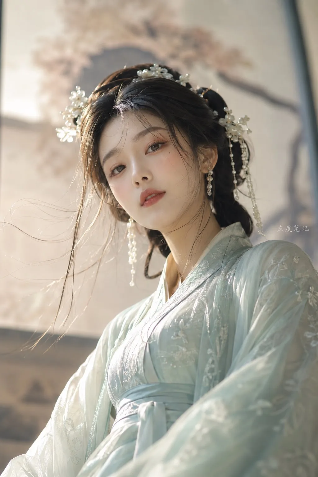 Song dynasty oriental beauty low angle portrait — After