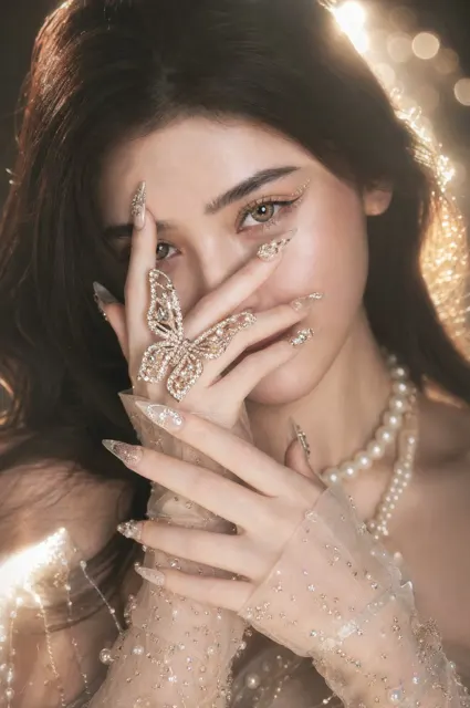 Hyper realistic luxury woman butterfly ring portrait
