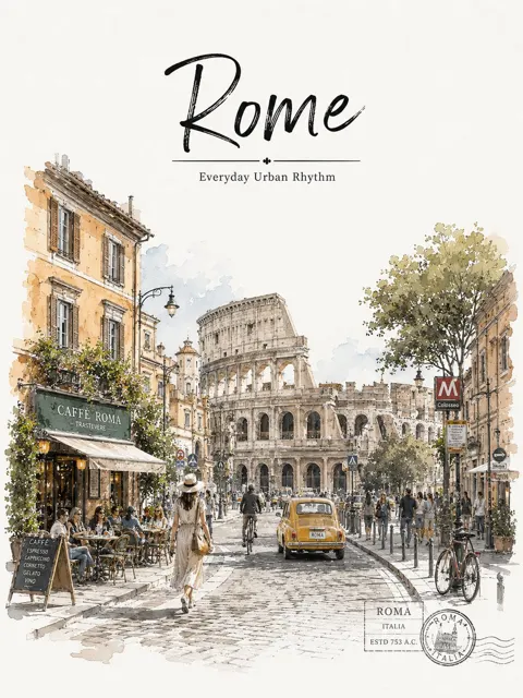 Rome watercolor travel poster