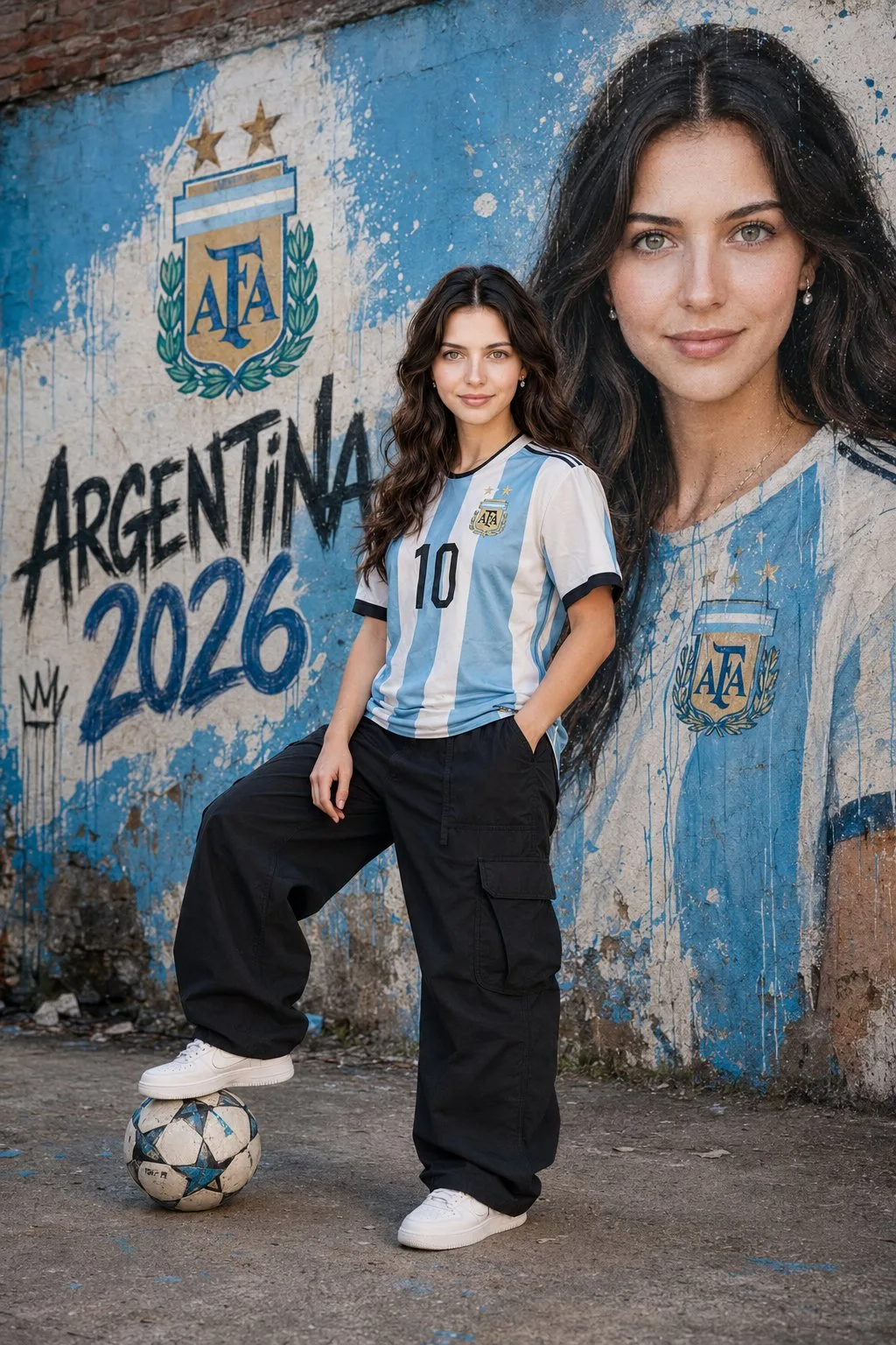 Argentina 10 jersey woman urban mural 2026 — After