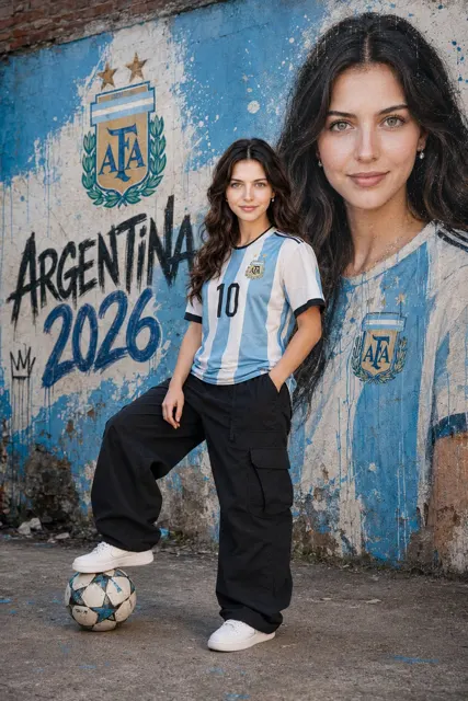 Argentina 10 jersey woman urban mural 2026