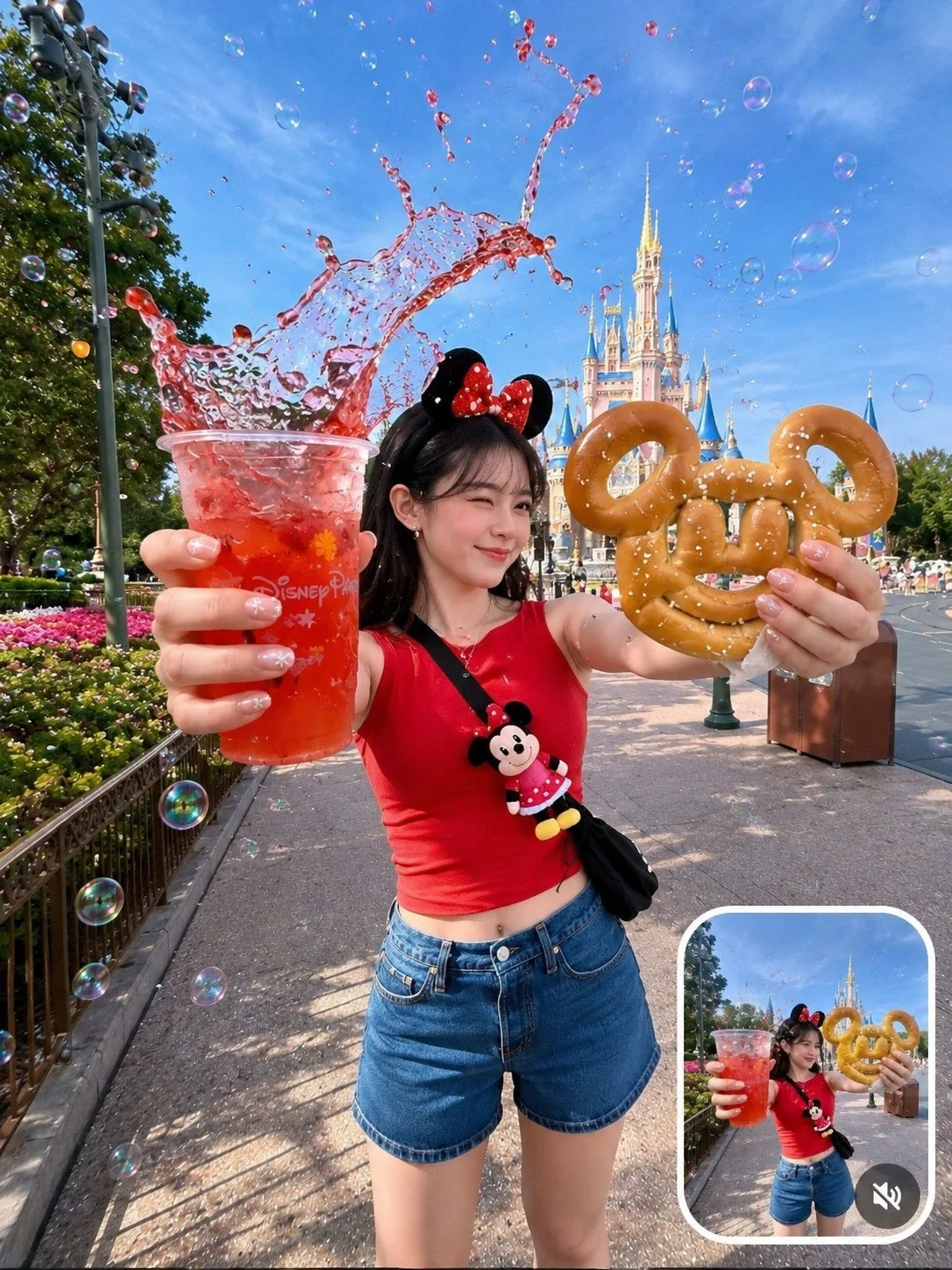 Korean girl fairytale castle theme park soda splash — After