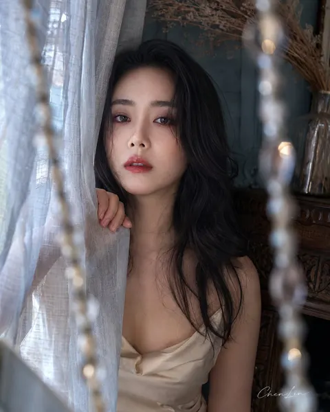 Korean retro crystal curtain portrait