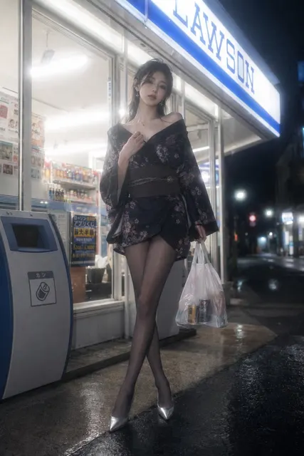 Photorealistic japanese fashion convenience store night