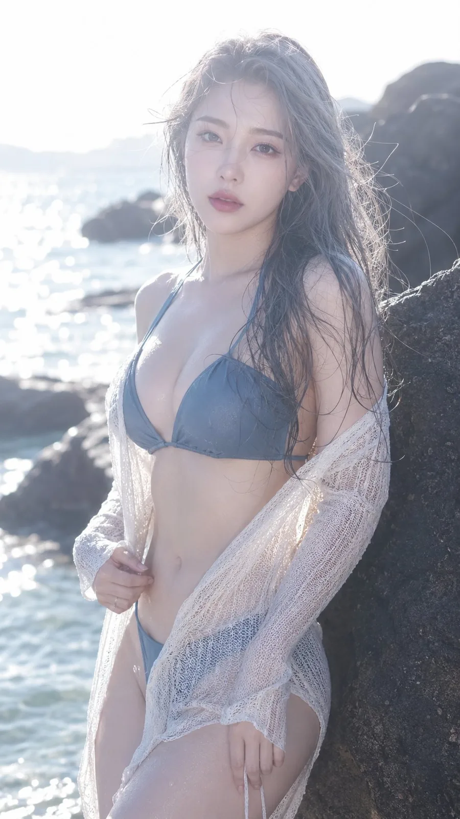 Photorealistic summer seaside fashion bikini portrait — After