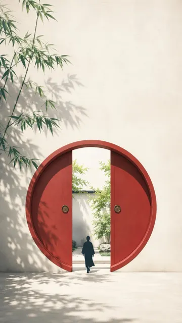 Oriental zen minimalist vermilion door poster