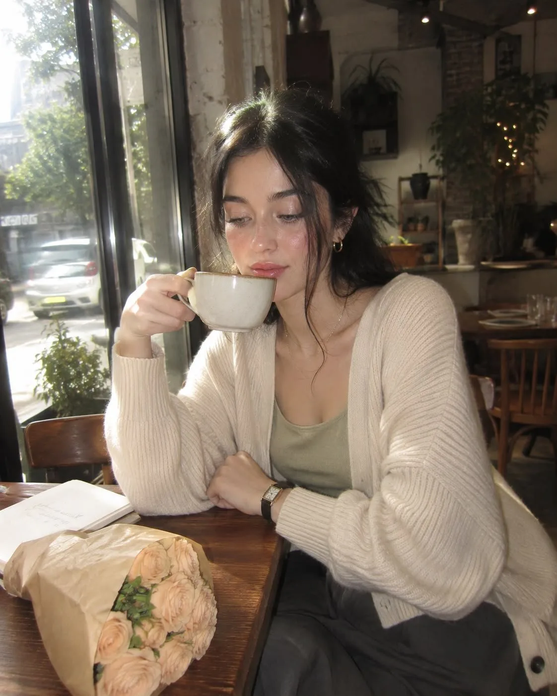 Nostalgic cafe portrait vintage digicam style — After