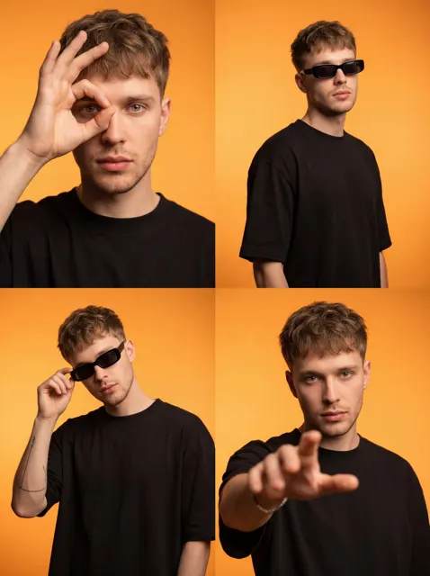 Photorealistic male influencer orange grid