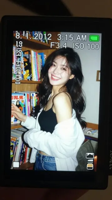 Nostalgic digicam screen portrait close up