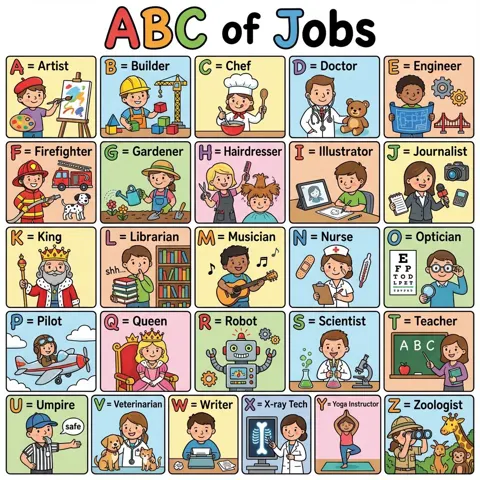 Colorful kids jobs alphabet poster