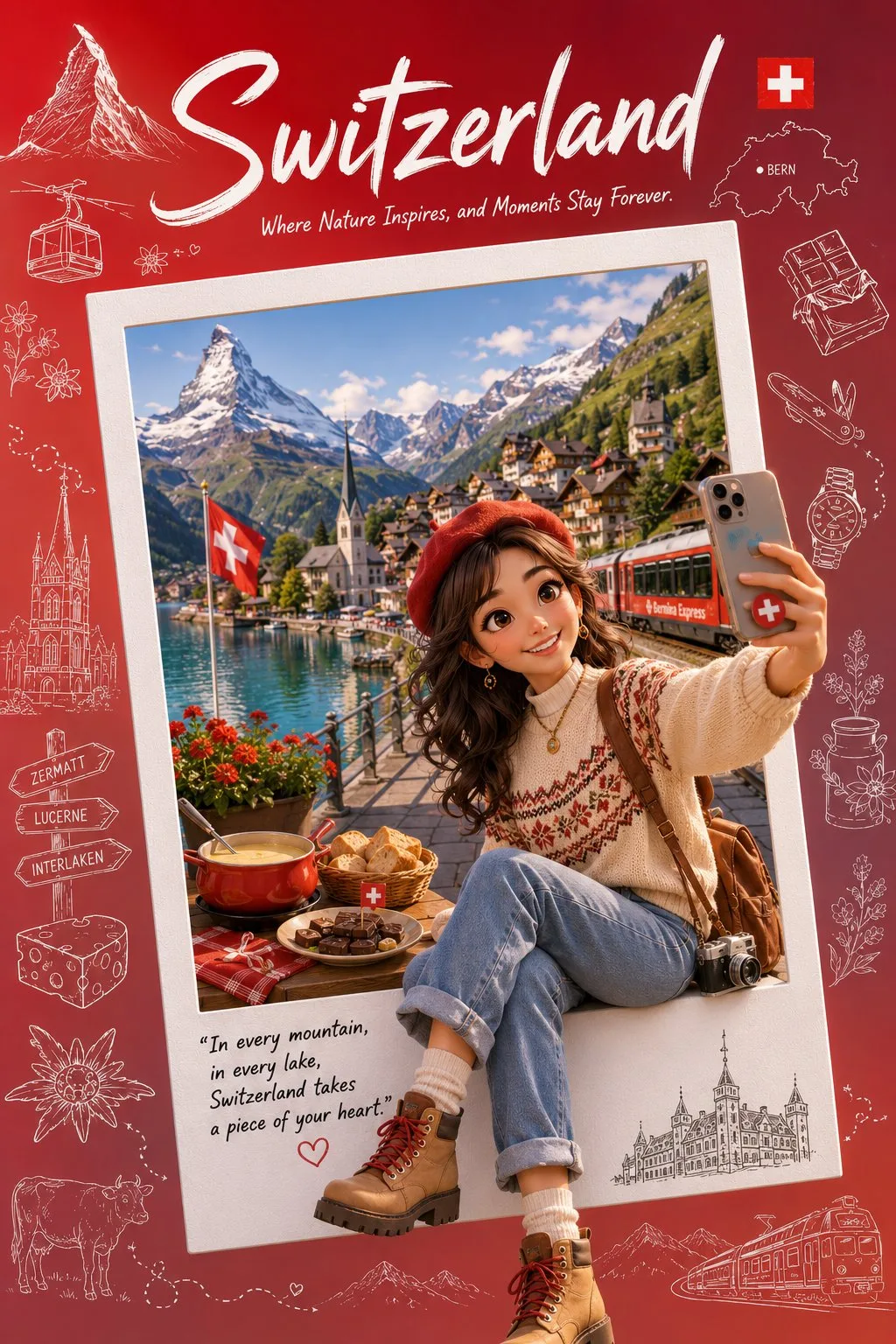 Premium collectible travel poster 3d cartoon prompt template — After