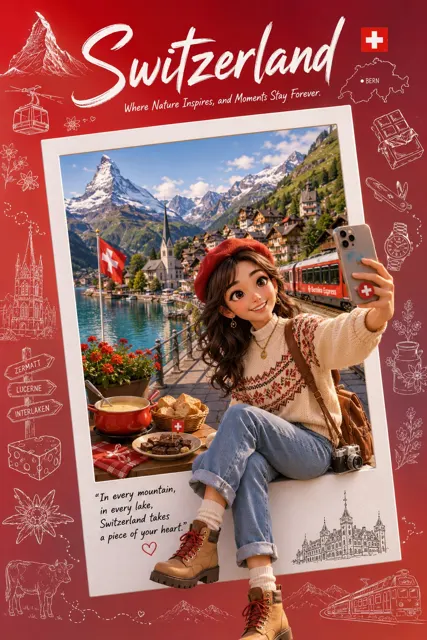 Premium collectible travel poster 3d cartoon prompt template