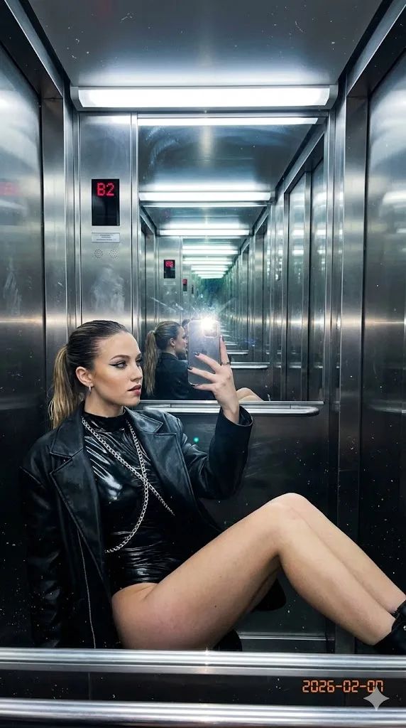 Mirror elevator ultra wide selfie — After
