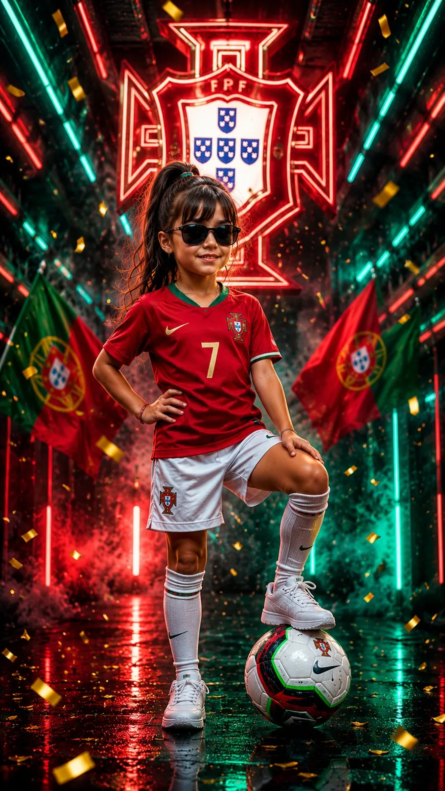 Ultra realistic portugal girl football champion — Sonra