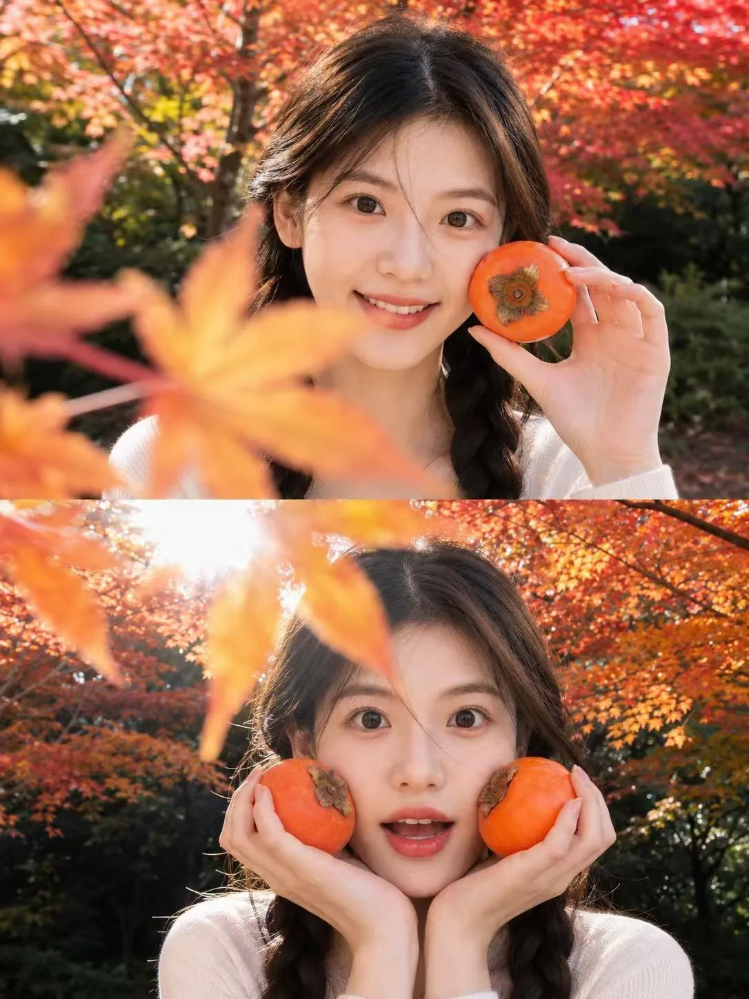 Autumn maple forest persimmon portrait collage — Sonra