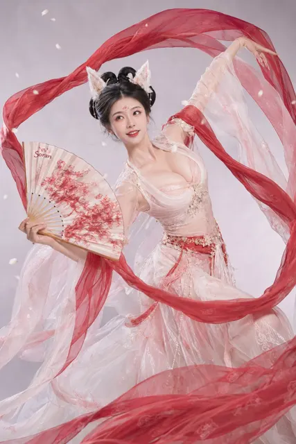 Realistic ancient chinese dance fox aesthetic portrait