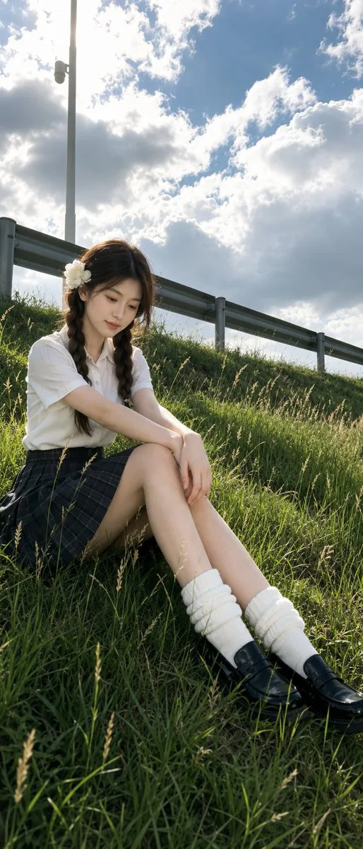 Realistic outdoor cinematic portrait roadside slope — Sonra