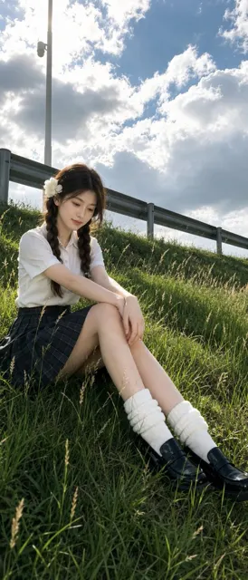Realistic outdoor cinematic portrait roadside slope