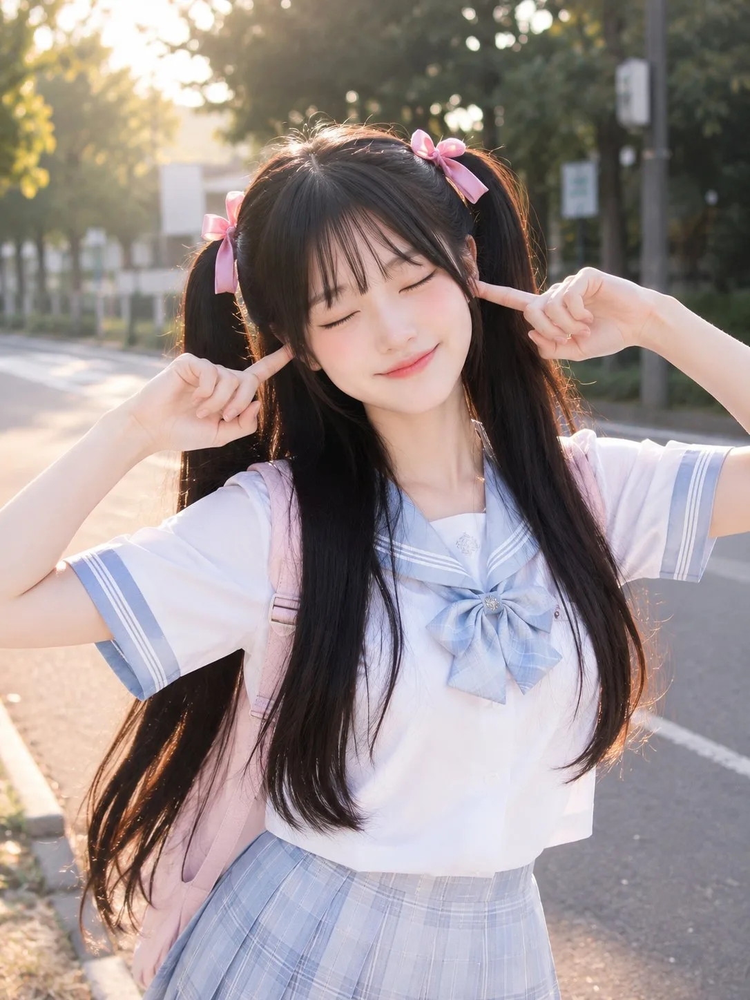 Anime girl twin tails golden hour portrait — Sonra