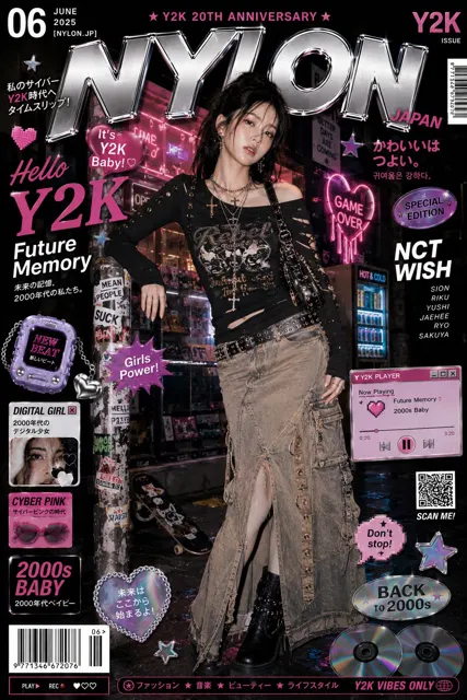 Y2k fashion magazine cyberpunk editorial prompt