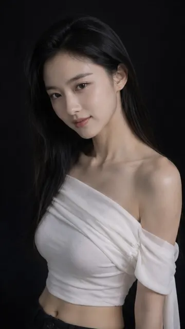 East asian woman black background studio cinematic portrait