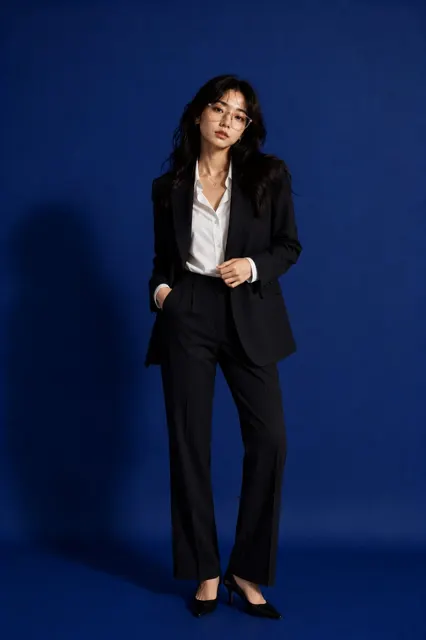 Premium cobalt blue fashion editorial business portrait