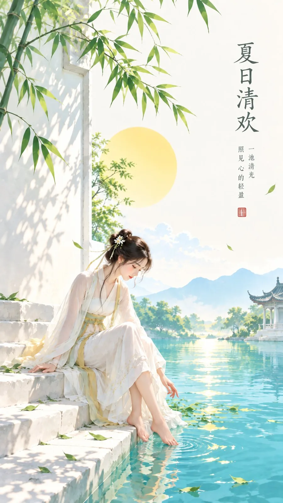 Oriental zen minimalist summer illustration feminine aesthetic — Sonra