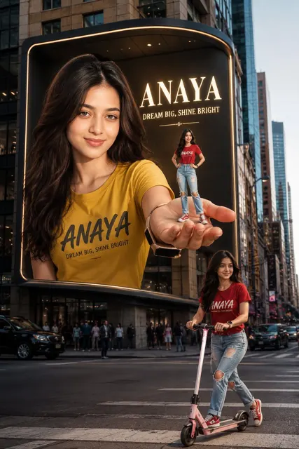 3d anamorphic billboard miniature woman creative street scene