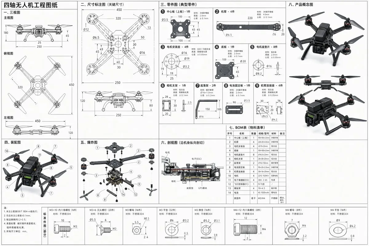 Quadcopter full dimension drawings — After