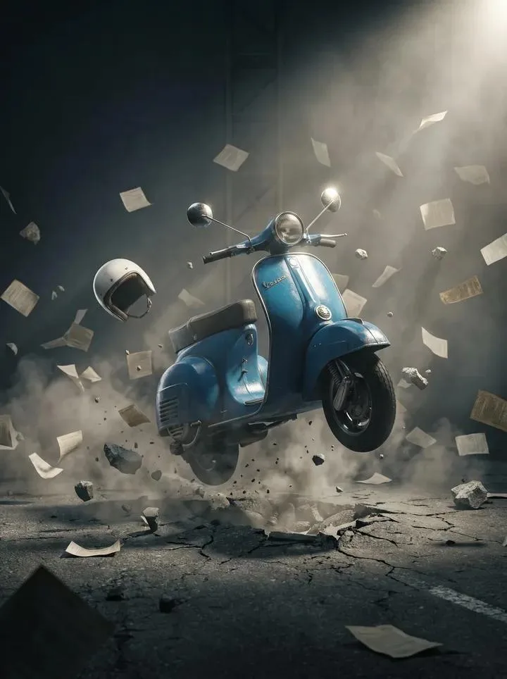 Cinematic explosion vintage vespa — Sonra