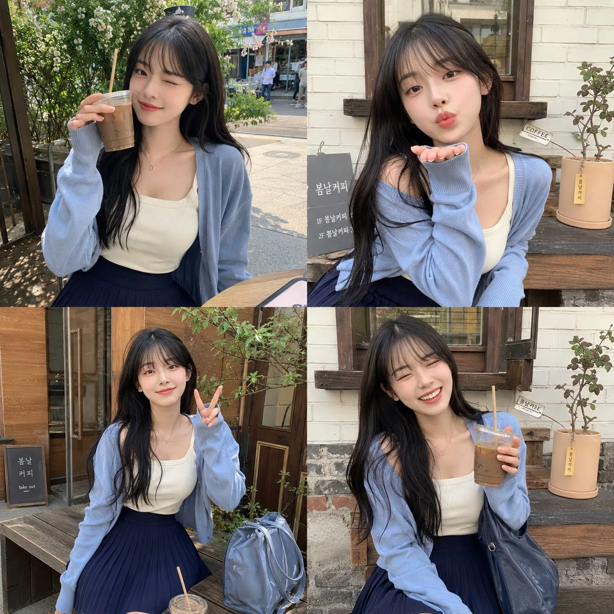 Korean girl outdoor cafe collage — After