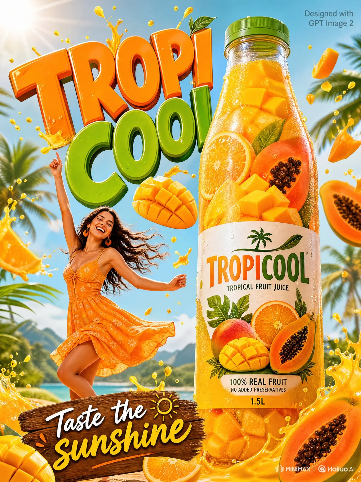 Vibrant tropical juice advertisement poster — Sonra