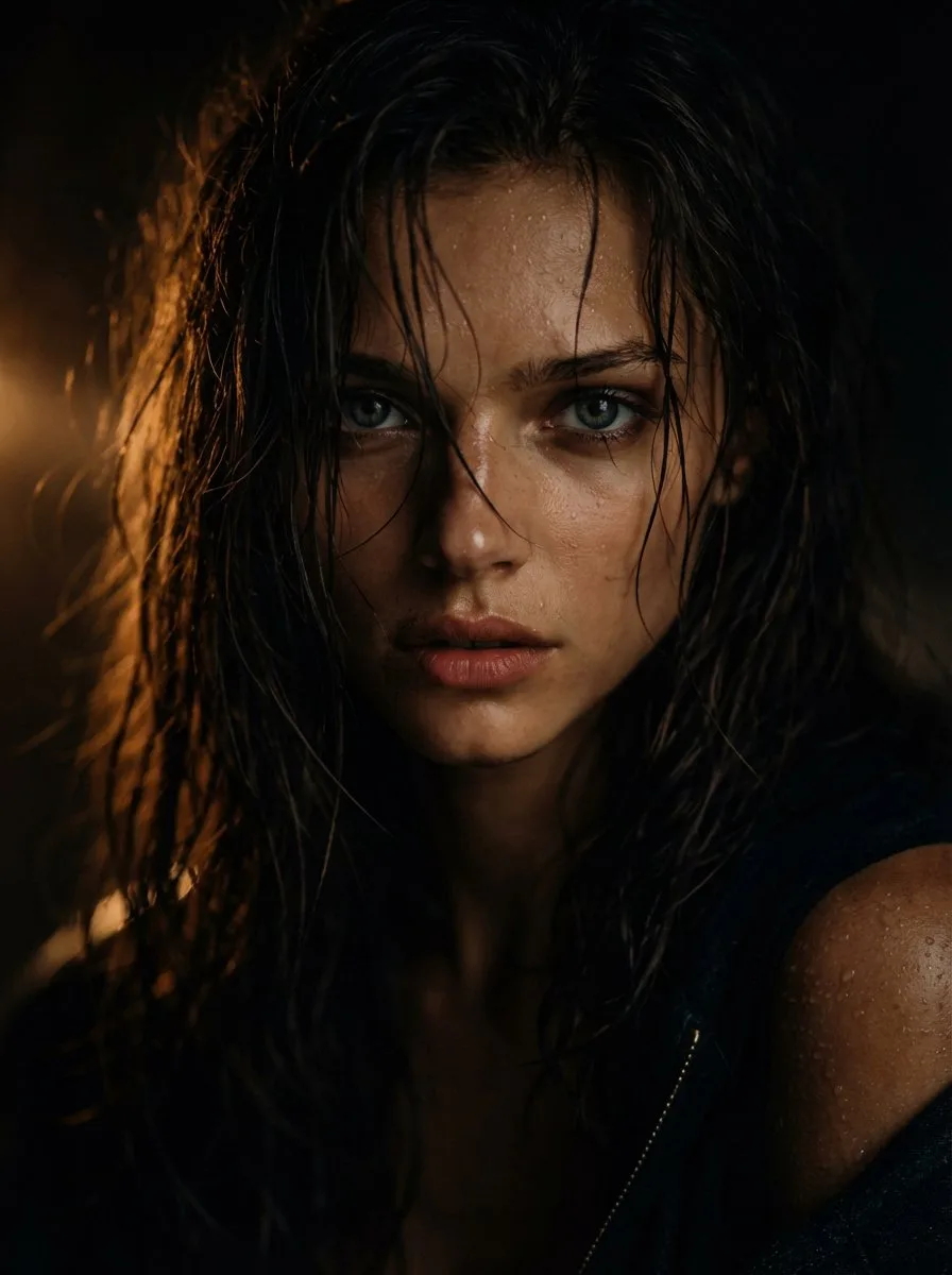 Wet hair green eyes cinematic — Sonra