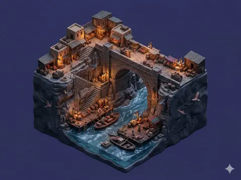 Floating canyon bridge diorama