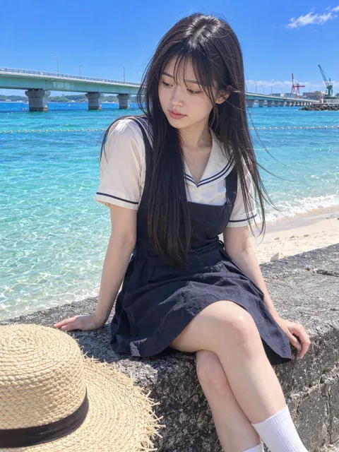 Hyper realistic seaside summer girl portrait