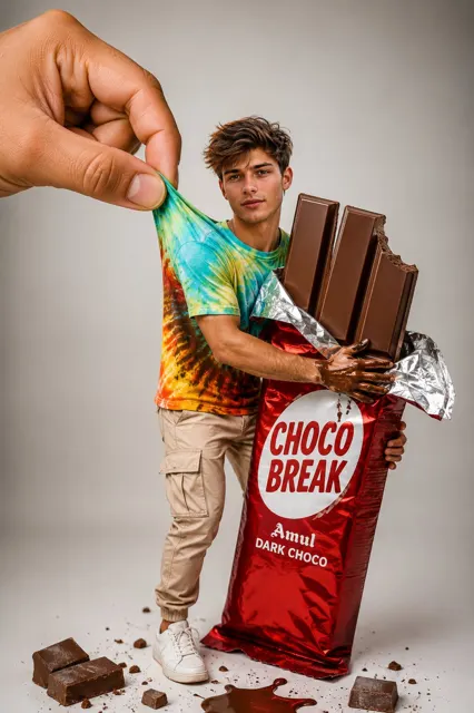 Creative forced perspective chocolate portrait