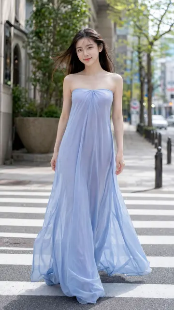 Green chiffon strapless flowing floor length dress